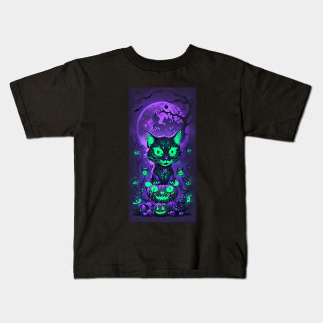 Halloween Cat Kids T-Shirt by Buff Geeks Art